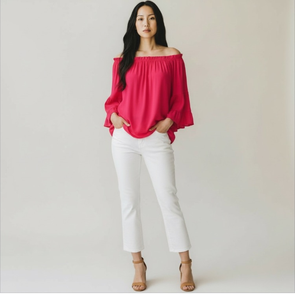 3/$29 Vibrant Pink Off-Shoulder Tunic Fairy Whimsical Mini Dress Top One Size